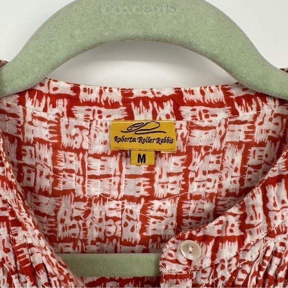Roller Rabbit 100% Cotton Block Print Tunic Size Medium Coral Pink Orange - Picture 6 of 6